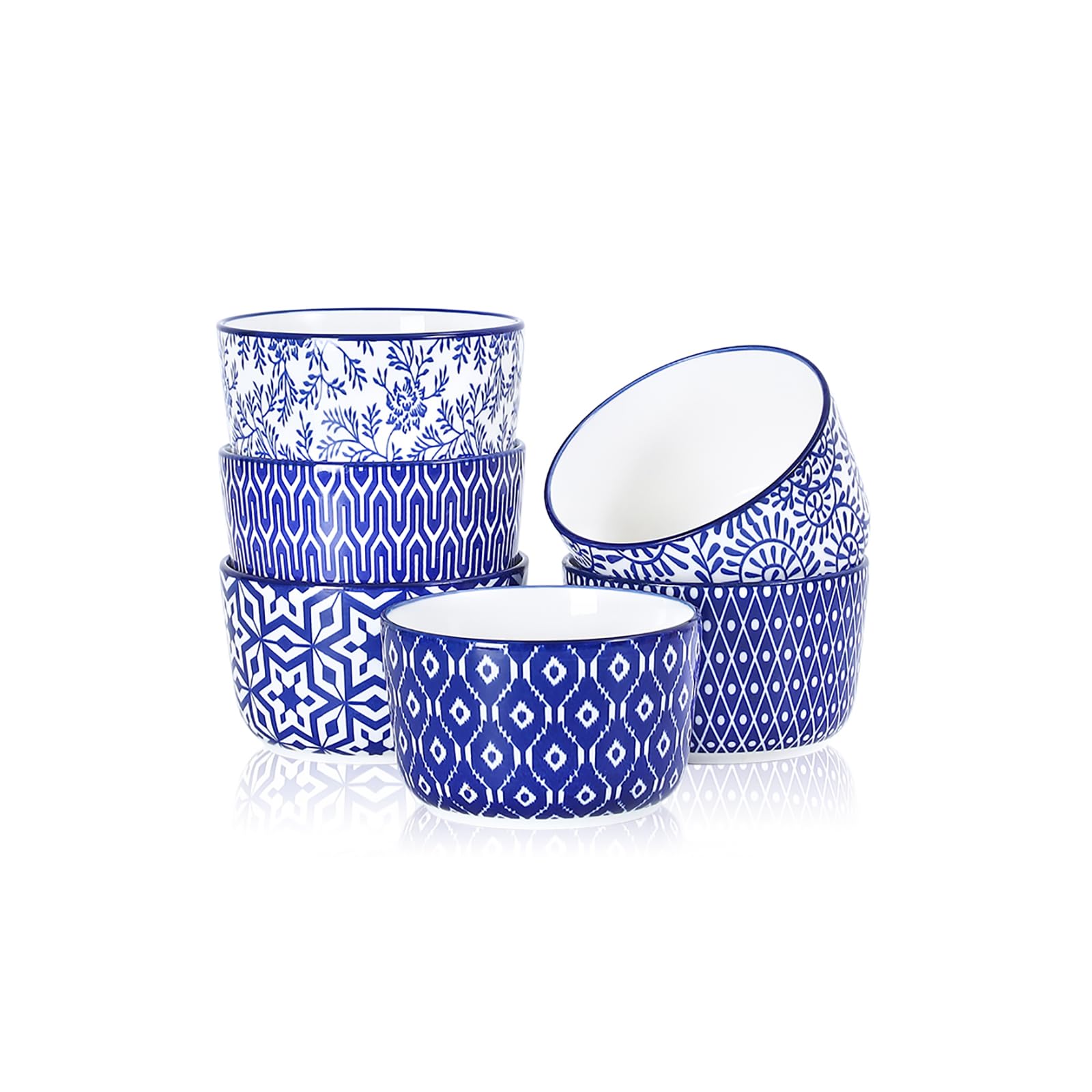 Selamica Lot de 6 ramequins en céramique de 283,5 g, passent au four, bleu