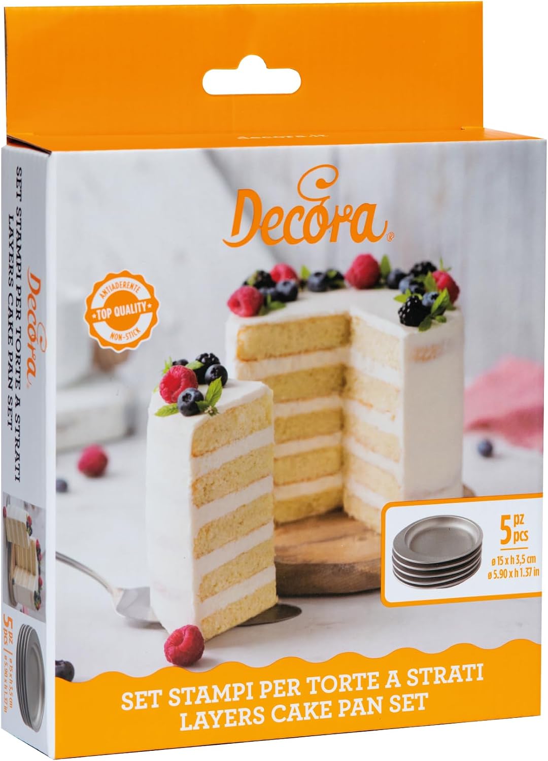 Decora 0070033 Set of 5 Non-Stick Round Moulds for Cakes with Multicolour Layers, Diameter 15 x 2 h cm, Pack of 5