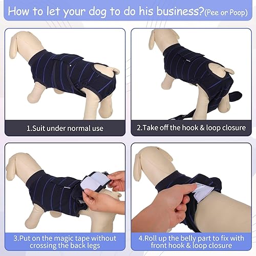 Miniatura 50 de Kuoser Traje de recuperación para perros después de la cirugía, traje de cirugía para perros hembra, esterilización masculina, mameluco para perros