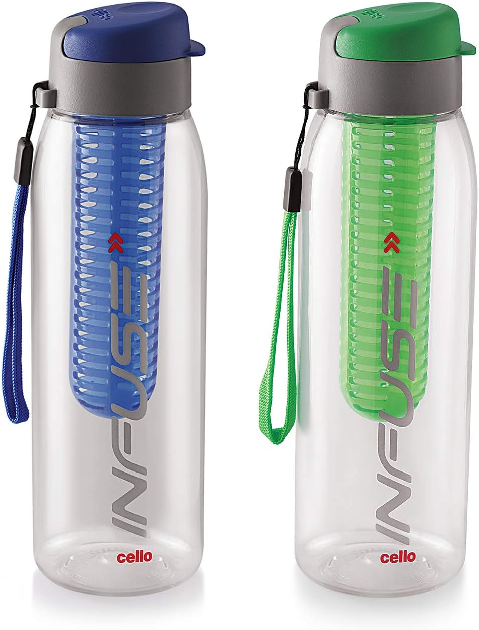 - CELLO Infuse Water Bottle Set of 2, 800ml, Blue/Green | Food Grade Unbreakable Detox Bottle with Infuser Chamber |Reusable Leakproof Lightweight Easy to Carry Fridge Pet Bottle For Home, Gym & Outdoor