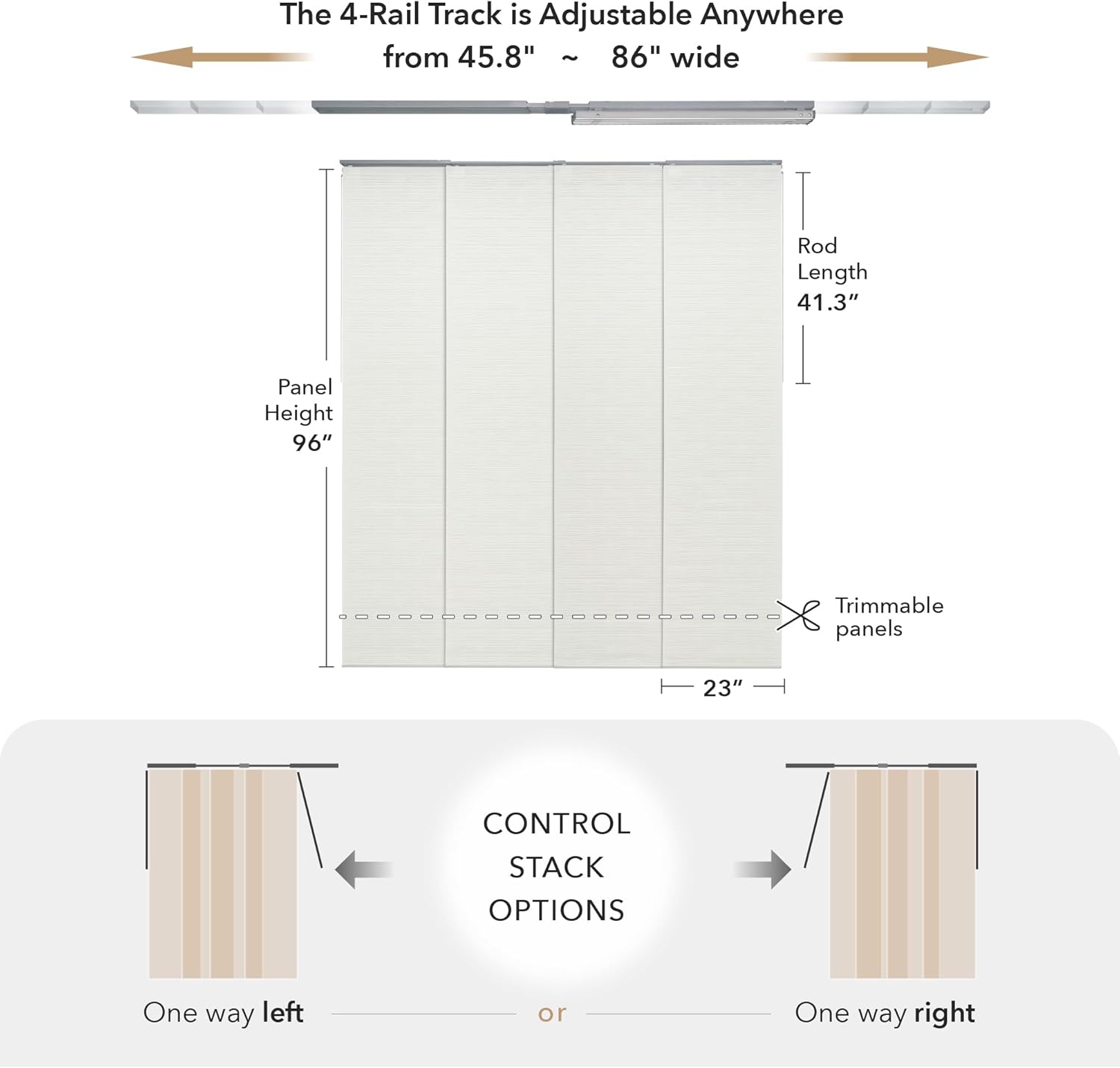 GoDear Design Adjustable Sliding Panel Track Blinds, Fits Windows, Patio Doors, Sliding Glass Doors, Closet Doors, Adjustable Track Width 45.8"- 86", Trimmable Panel Height Up to 96", Leisure