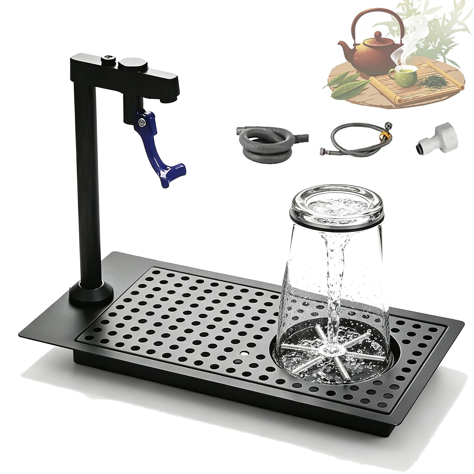 COYEUX Lave-Verres Professionnel, Rince-Verres en Acier Inoxydable, Robinet De Remplissage À Pression, avec Bac De Récupération Et Égouttoir, pour Bars, Cafés, Restaurants Et Salons De Thé.