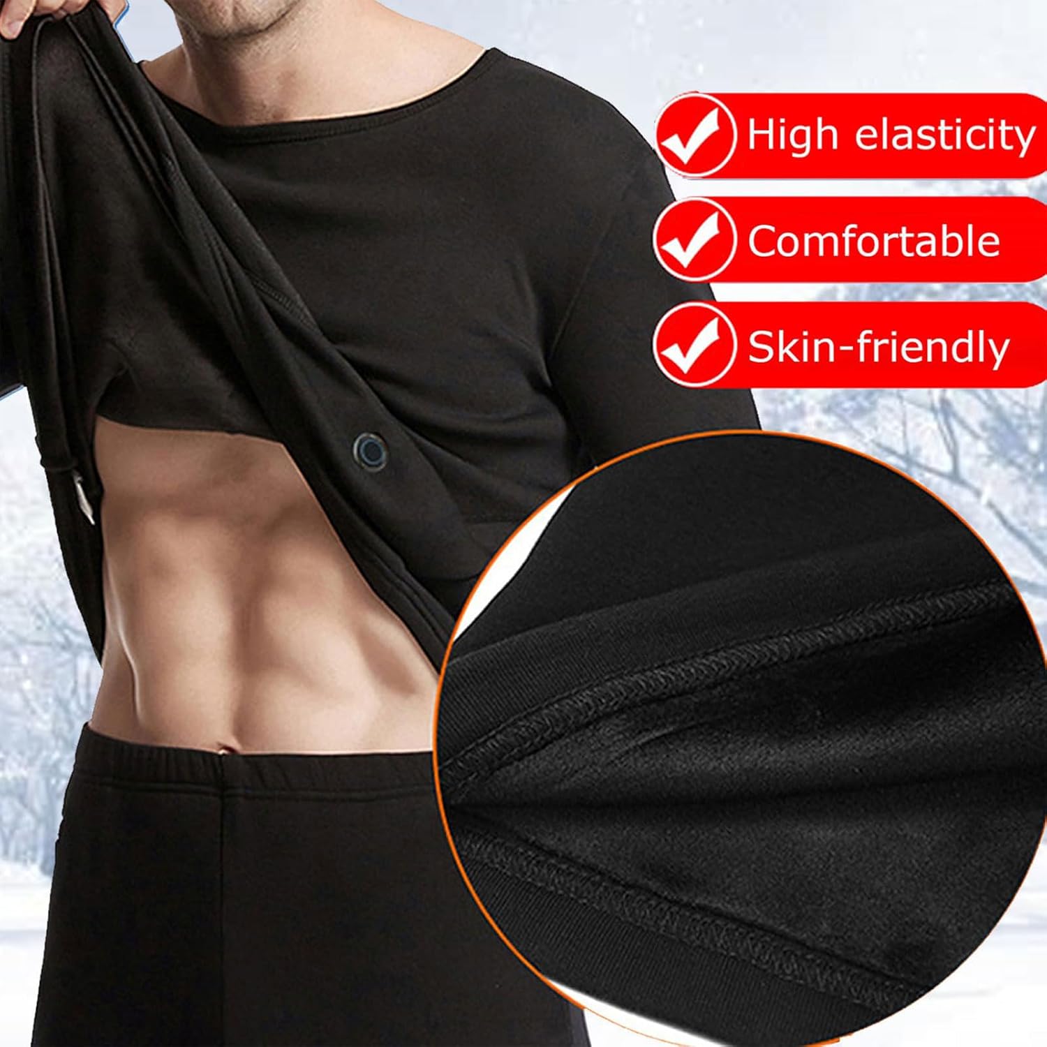 Mens USB Heated Underwear Electric Heating Thermal Cotton Baselayer Underwear and Pants for Winter Outdoor Sports Work