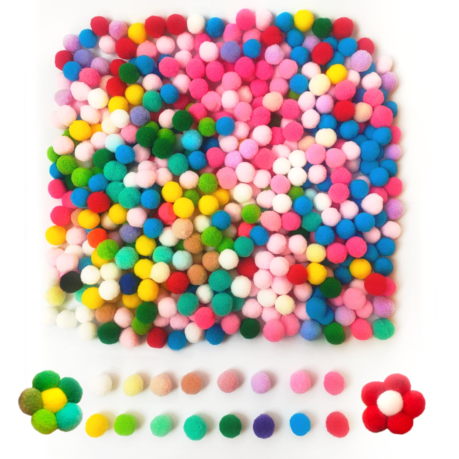 Slycgike 500pcs 0.59 Inch Pom Poms for Arts and Crafts Colorful Pompoms Balls for DIY Projects (1.5cm)