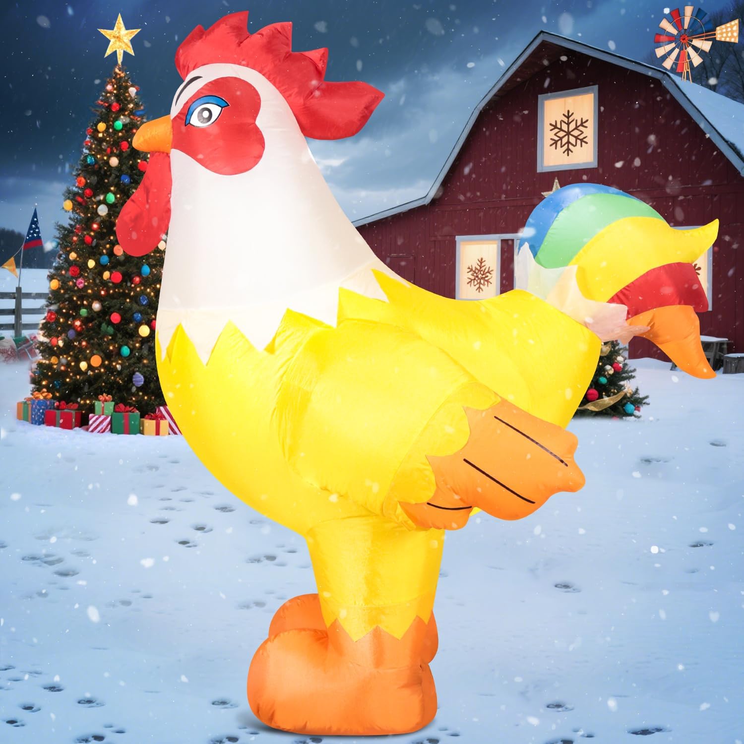 DomKom 6FT Rooster Inflatables Christmas Spring, Farm Ranch Blow up Animals Cute Chicken, Decorations Outdoor Yard Built-in LED Lights Big Large Decor Party Lawn Holiday Outside - Image 3