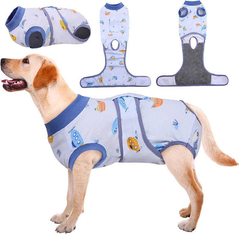 Roupa de Recuperação para Cães e Gatos Kuoser, Macacão Pós-Cirúrgico em Algodão com Elastano, C117-Kuoser-037-Boat-L