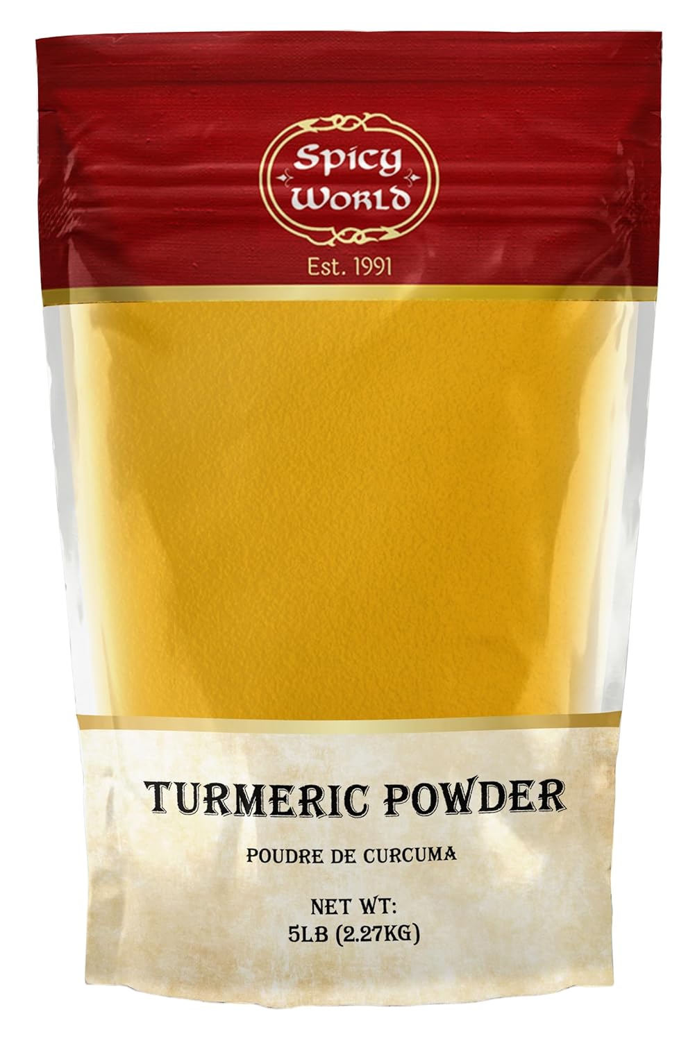 Turmeric Powder 5 Pound Bulk Bag - Indian Turmeric Root Ground (Haldi) - Minimum Curcumin 2.5% - Pure, Vegan, from India by Spicy World