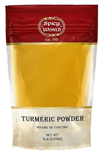 Polvo de cúrcuma bolsa a granel de 5 libras - Molido de raíz de cúrcuma india (Haldi) - Curcumina mínima 2.5% - Pura y vegana, de la India por Spicy