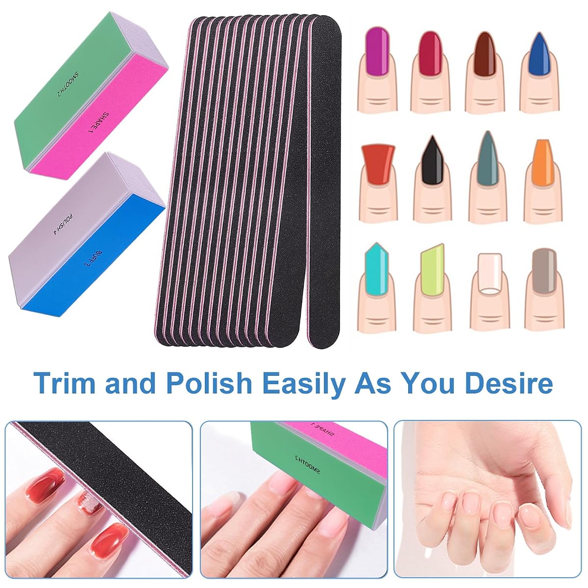 Nail File and Buffer Set, 4 Way Nail Buffers Shine Kit Professional Nail Files for Natural Nails Manicure Filer Filing Polishing Buff Nail Care Smoother Buffing Fingernail 100/120/240/600/3000 Grit image 1