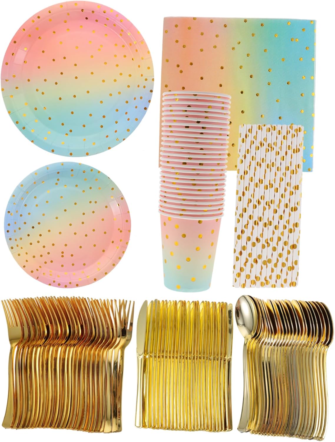 Garneck 1set Party Dinnerware for Birthdays Weddings and Bbqs Includes Plates Cups Napkins and Cutlery for Guests Vibrant and Decorative Tableware