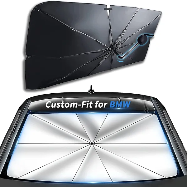 Custom-Fit BMW X5 Windshield Sun Shade Umbrella, Foldable Car Umbrella Sunshade Cover UV Block Car Front Window with 360Rotation Bendable Handle