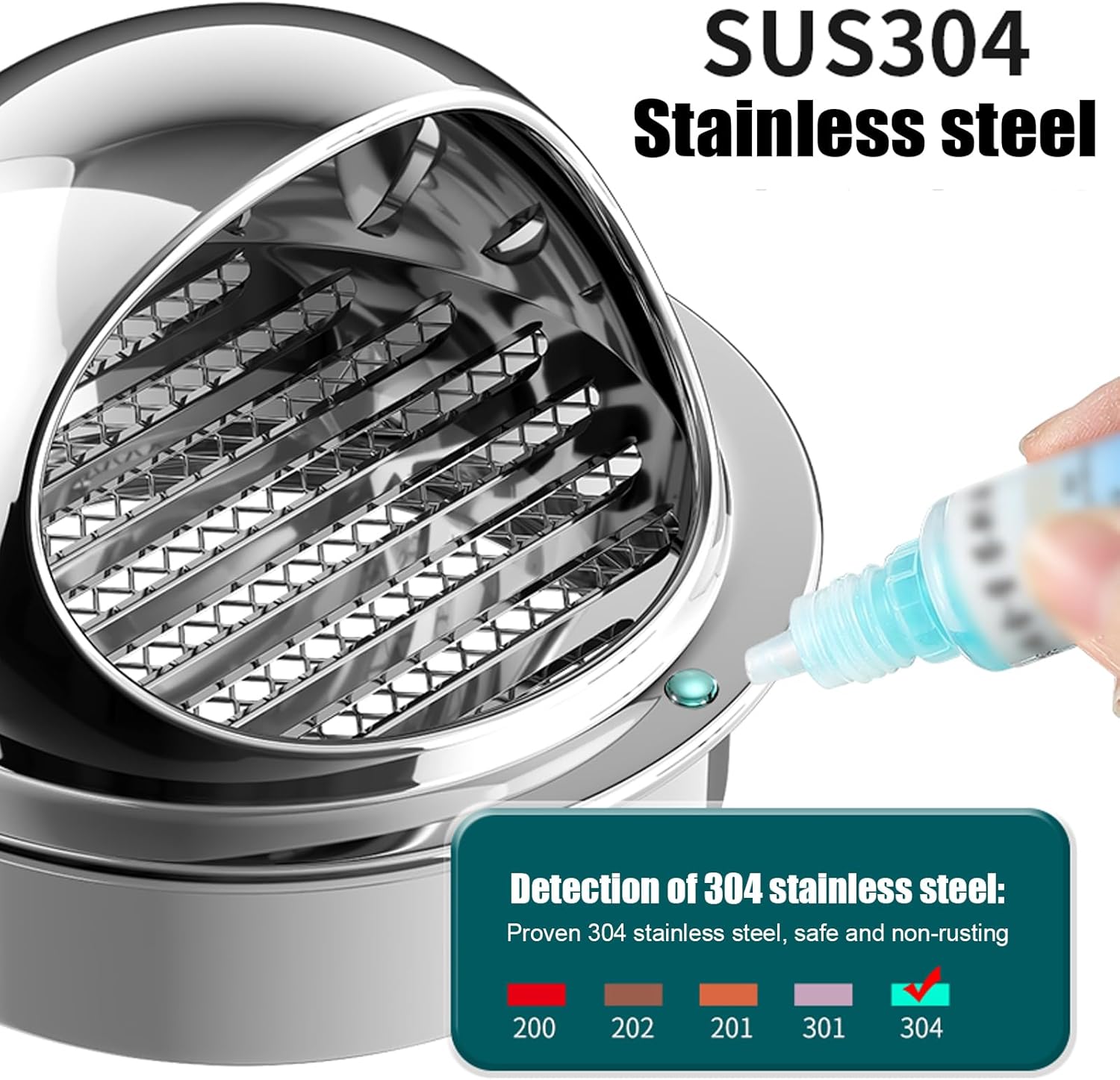 304 Stainless Steel Chimney Cowl,Exhaust Pipe Chimney Rain Cap,Anti-Downdraught Fits,Round Vent Hole Ventilating Cowl,Windshield Exterior Wall Air Outlet,Range Hood Rain Cover (110mm/4.3in)