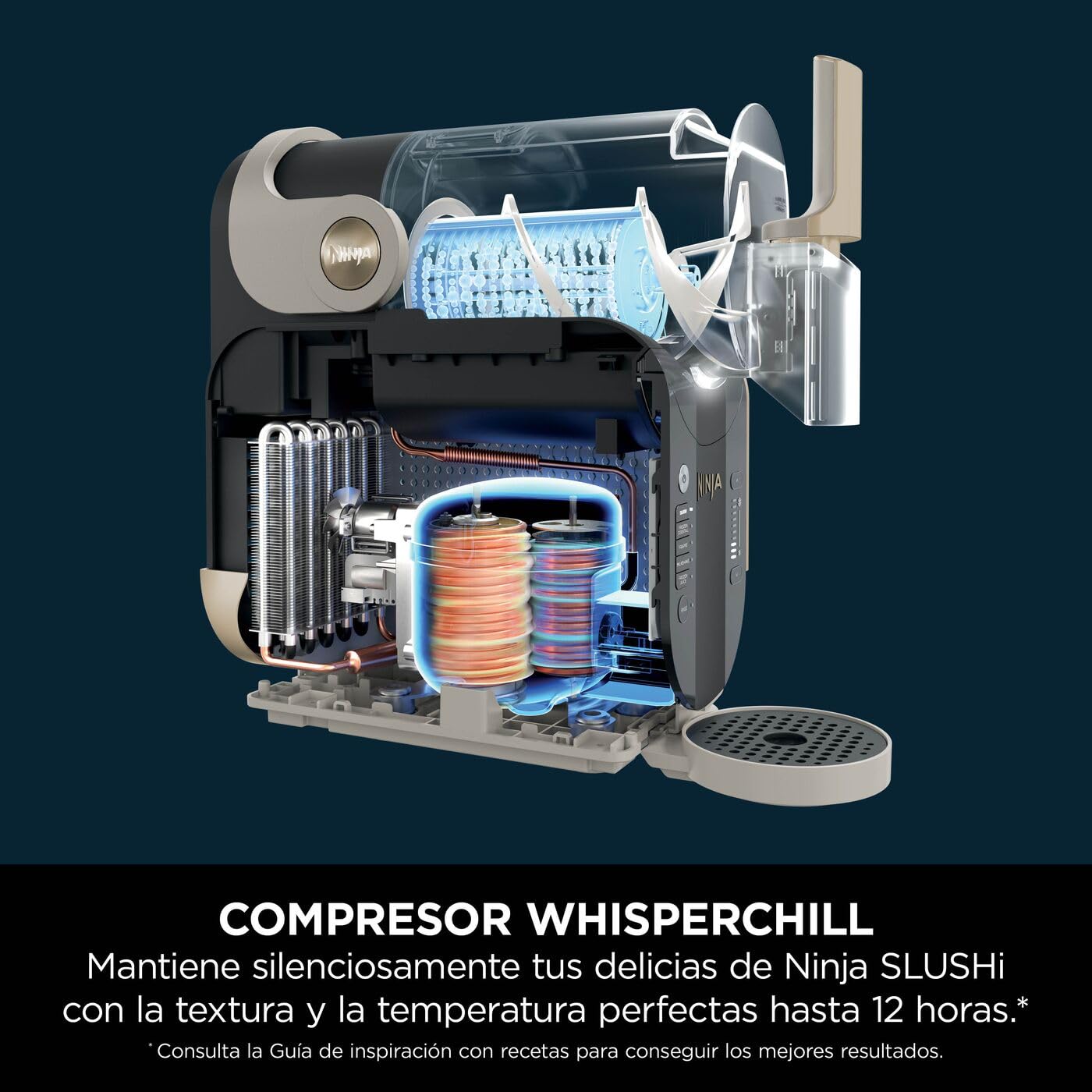 Ninja SLUSHi, Máquina de Bebidas Heladas, Piedra Dorada, FS301EUSTGD | Con Tecnología WhisperChill, Prepara Granizados, Cócteles Helados, Frappés, Batidos y Zumos Helados sin Hielo, 1,9L