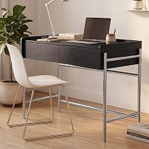 Miuuod Black Wood Grain Computer Desk with Metal Frame Legs, 2 Drawers Writing Table, Raised Edge Home Office Desk, Study Workstation for Bedroom Small Space, 35.43" Laptop Desk Storage Organizer