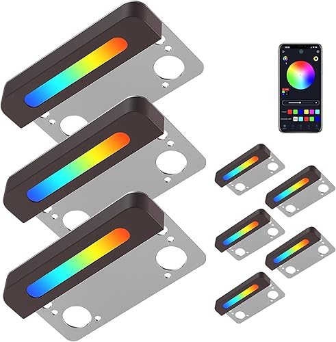 Iluminación RGB Smart Hardscape que cambia de color, paquete de 8 luces LED de pared de contención de bajo voltaje, luces LED de pared de contención