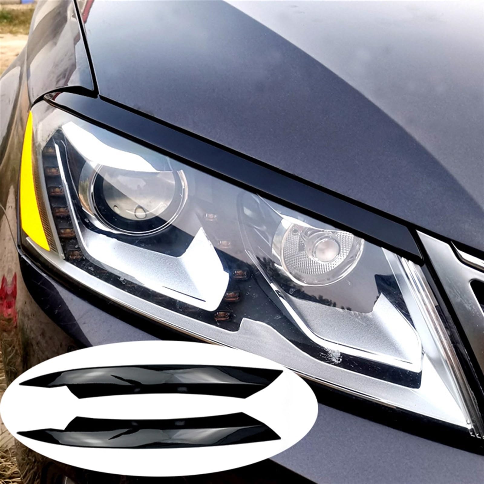 Naklejka na reflektor przedni samochodu, brwi, powieki, brwi, Compatible With Volkswagena, Compatible With VW Passata B7 2010-2014(Carbon Fiber)