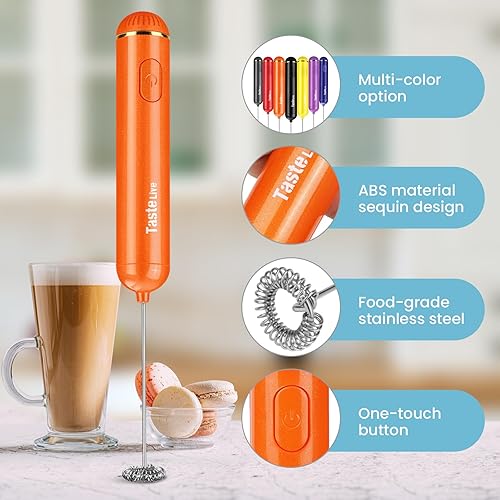 Miniatura 3 de Espumador de leche de mano, máquina de espuma eléctrica a pilas y mezclador para bebidas (naranja)