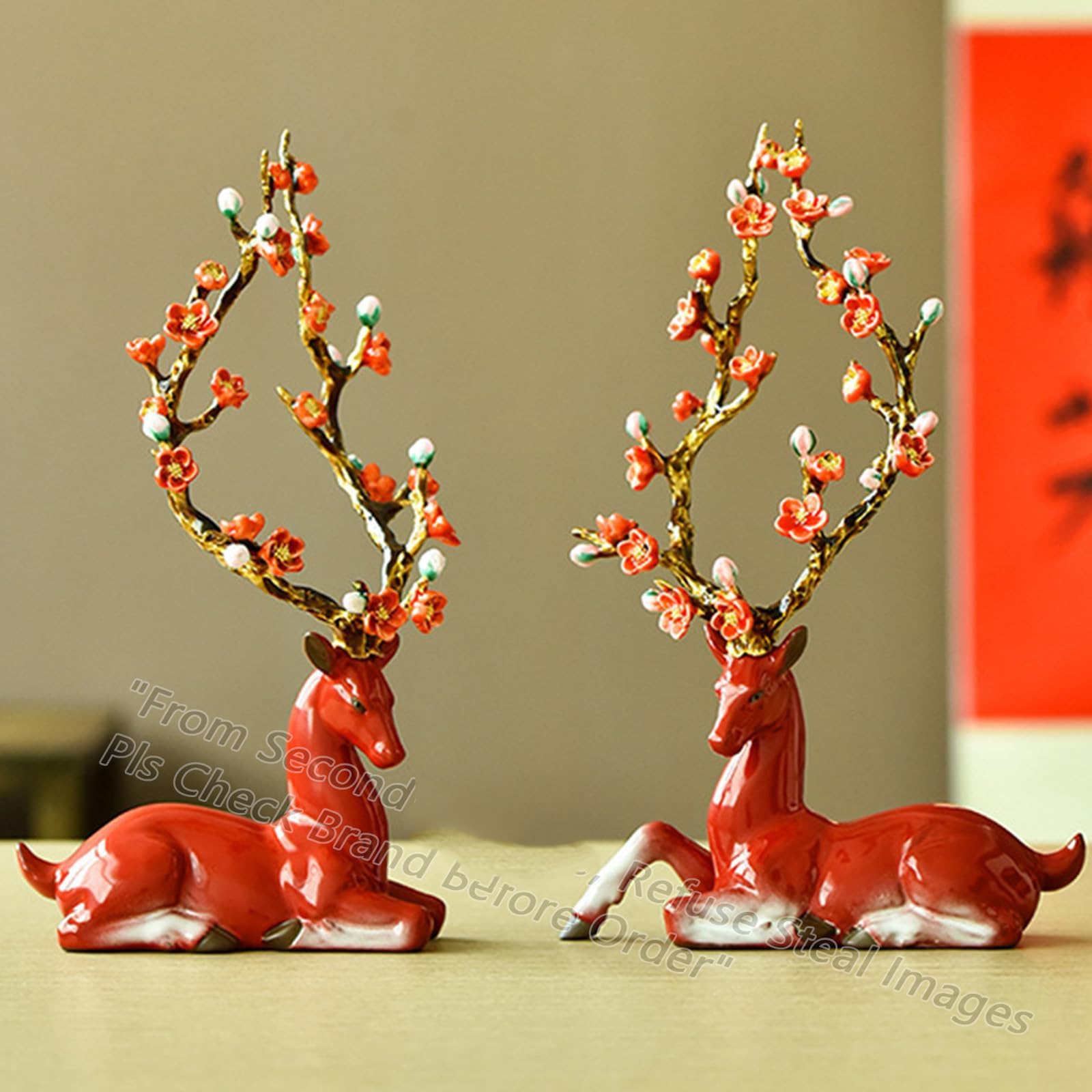dekoracja biurka statuetka - porcelanowe figurki jelenia sika rzeźba renifera, figurki zwierząt ceramiczne posągi łoś wystrój domu, 25 cm figurka artystyczna na biurko, kolekcjonerska Cra