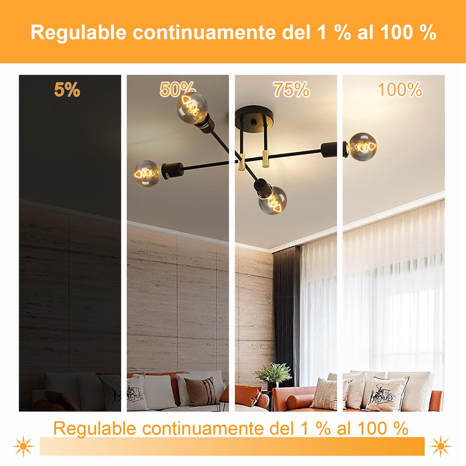 Bombilla LED Vintage E27, Edison LED Bombilla Regulable 4W (Equivalente a 40W) G80 360LM Luz Calida 2400K - Vidrio ahumado, Paquete de 6