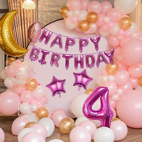 Miniatura 6 de 16 globos de feliz cumpleaños rosa intenso, globos de 16 pulgadas de papel de aluminio rosa intenso de 40 pulgadas, globos gigantes de número 4 para