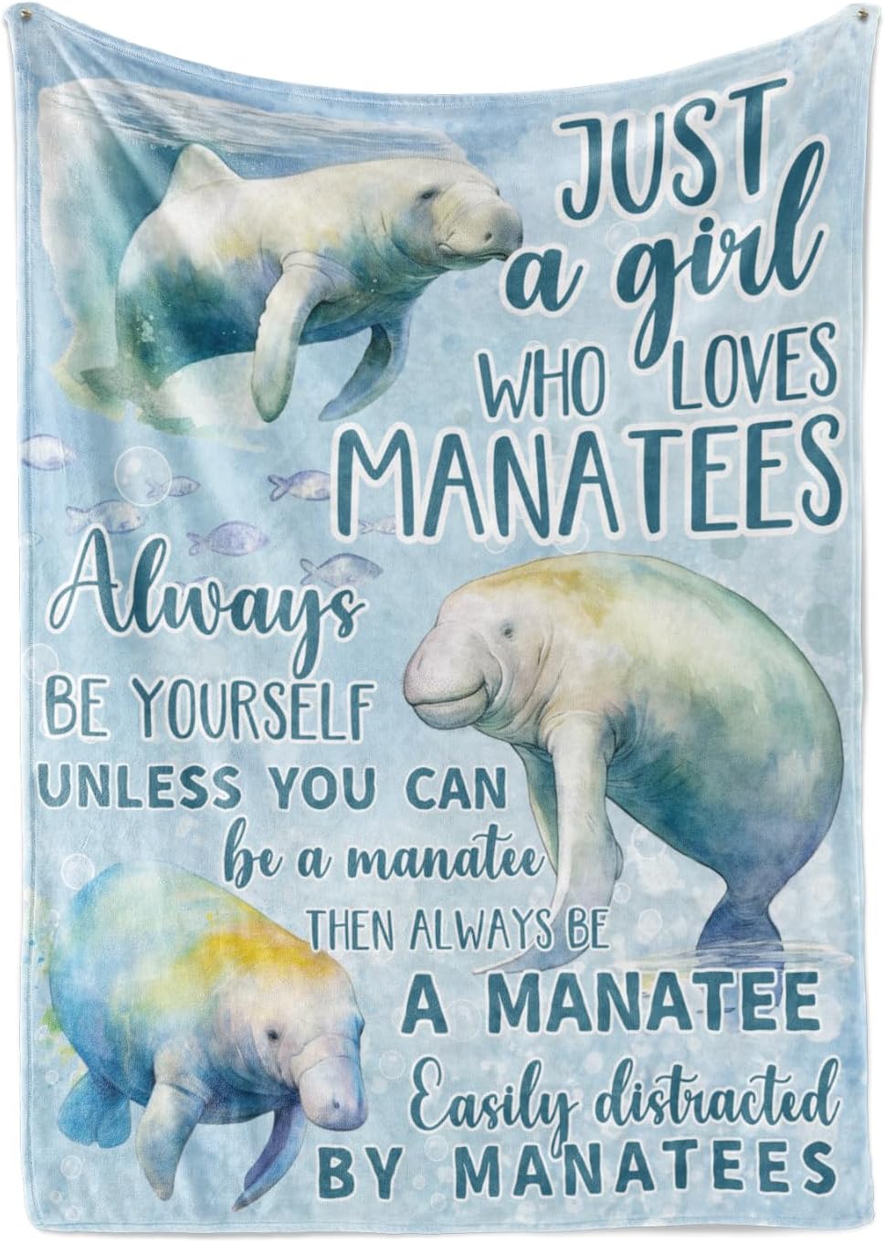 Manatee Gifts for Girls/Women, Just A Girl Who Loves Manatees, Cozy Super Soft Plush Flannel Throw Blanket for All Seasons,Watercolor Sea Animals Blanket