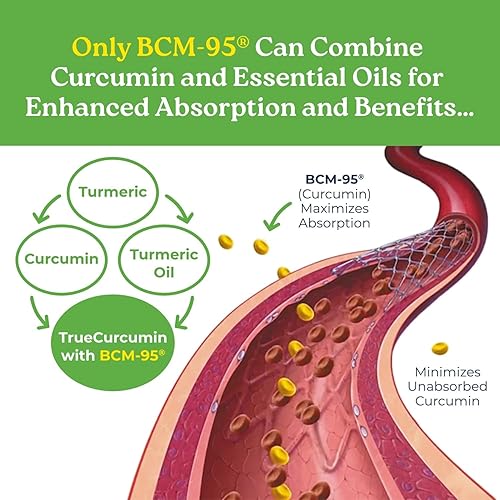 Miniatura 10 de True-Curcumina con 500 mg de curcumina BCM-95 altamente absorbente + aceite esencial de cúrcuma que proporciona hasta 7 veces mejor absorción, apoya
