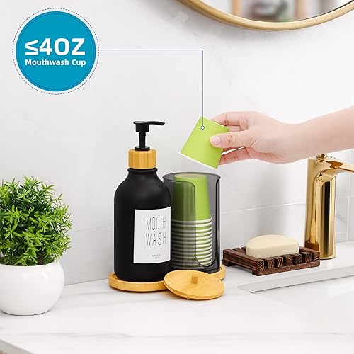 Miniatura 3 de VITVITI Dispensador de enjuague bucal para baño, botella con bomba de lavado bucal con soporte para vasos de papel, contenedor de enjuague bucal