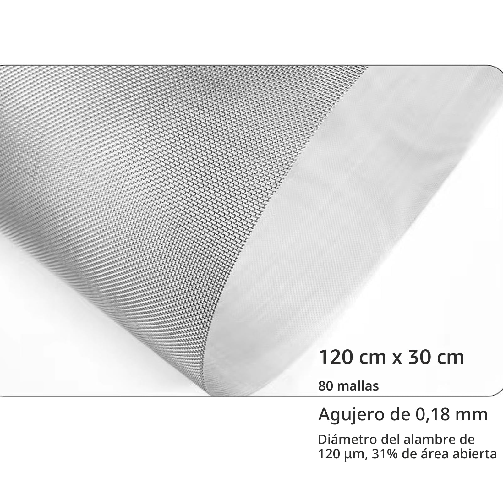 Malla de alambre inoxidable 304 80 mesh 30x120 cm tamiz filtro lámina