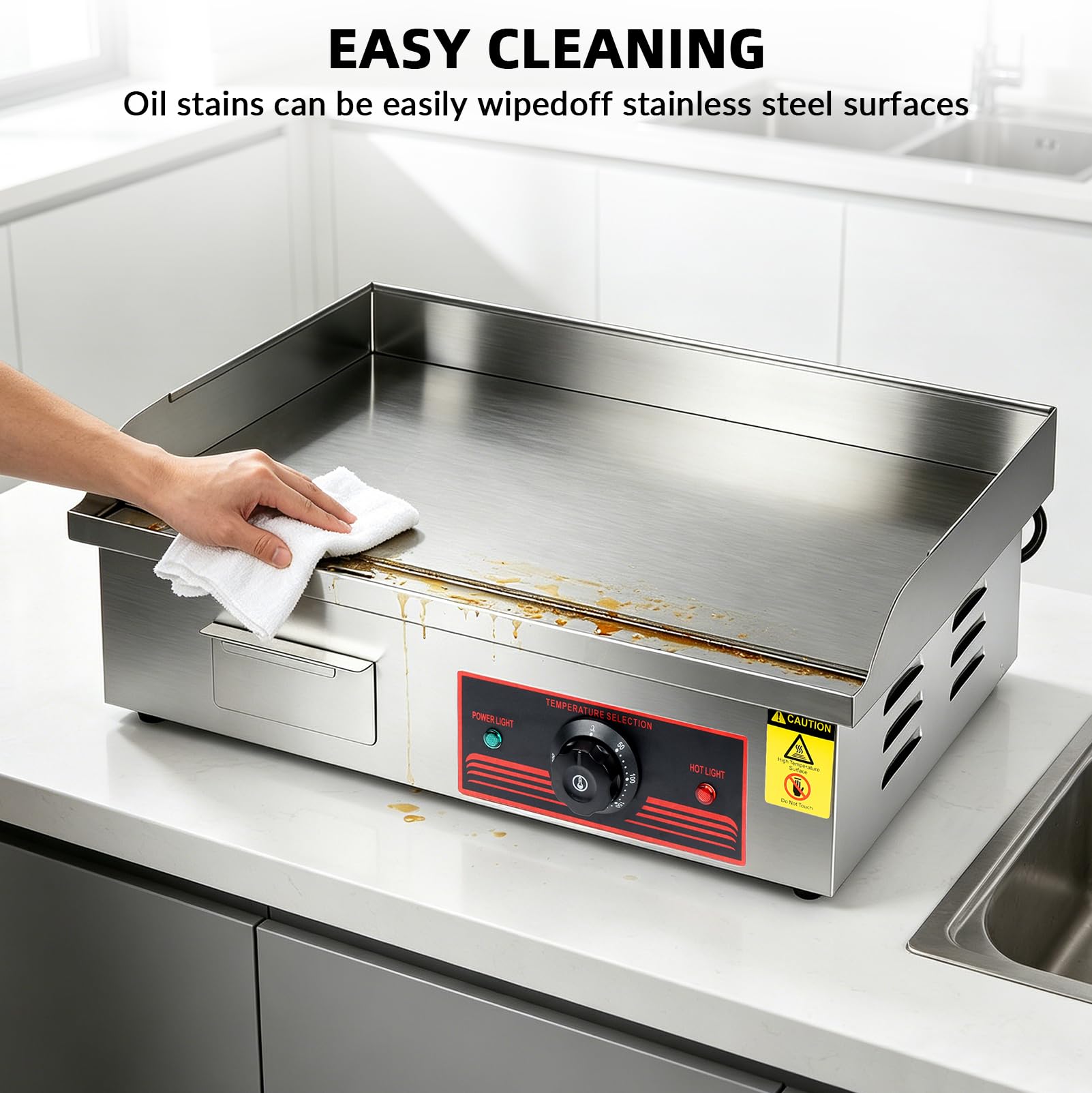 Plaque de cuisson électrique professionnelle 3000 W, 55 x 41 cm | Acier inoxydable, Surface de cuisson plate, Température 50-300 °C, Usage commercial