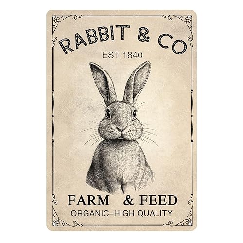 Metal Sign Rabbit & Co Farm & Feed Vintage Rabbit