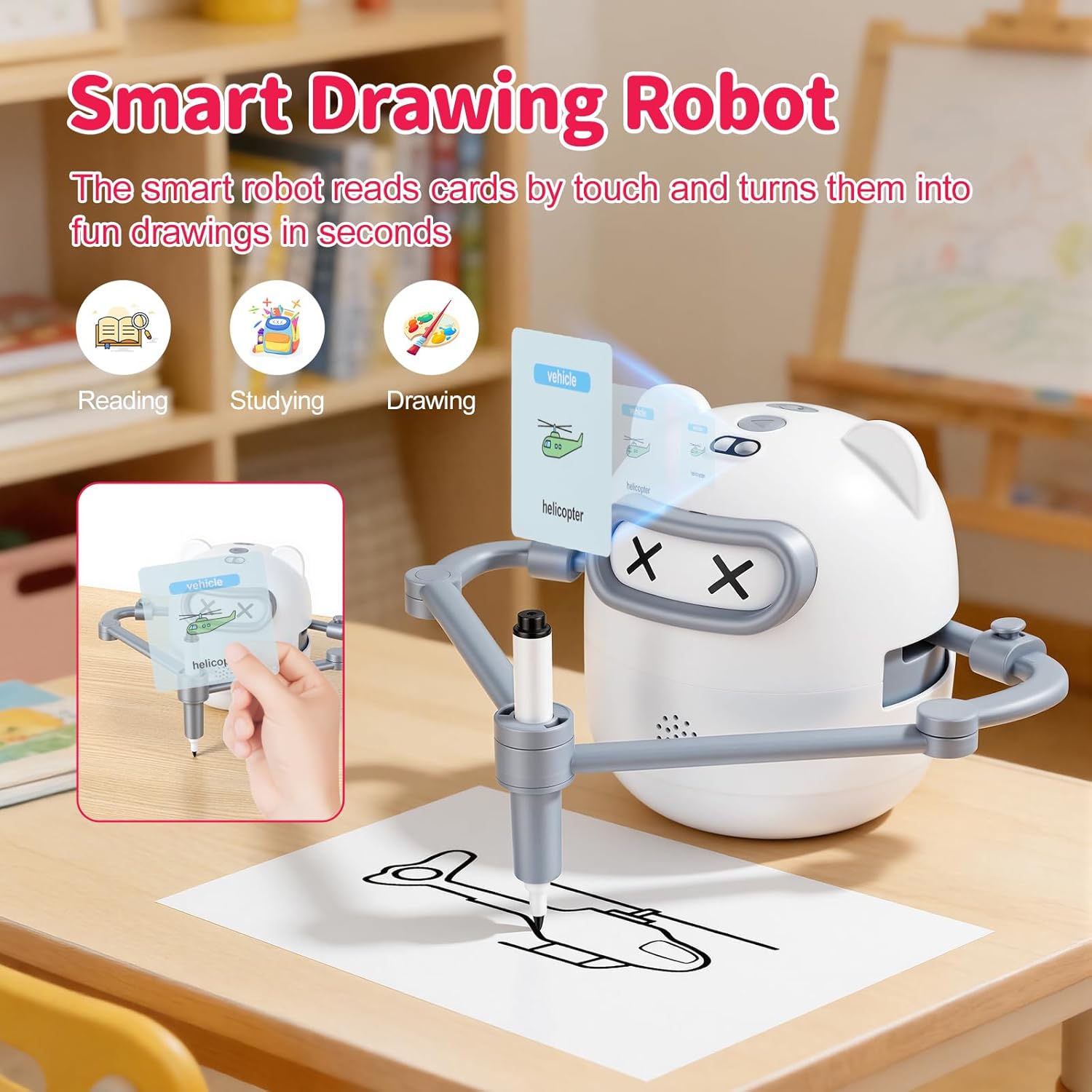 Drawing Robot for Kids with Camera Recognition, Montessori Educational Art Toy Kit with 100 Cards 12 Colorful Pens for Preschool Learning Activities,for 3 4 5 6 7 8 Year Old Boys Girls Birthday Party