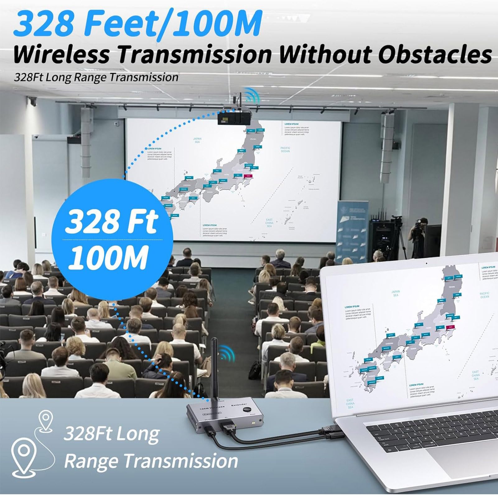 Denash Ricevitore Trasmettitore Wireless 4K, Altoparlante Home Theater, Basso Ritardo per un Posizionamento Flessibile e Prestazioni Affidabili per Spazi di Grandi Dimensioni o