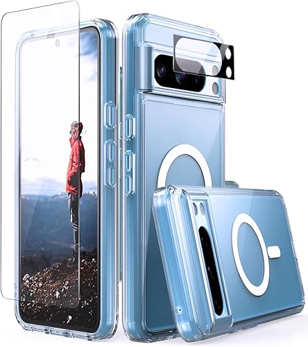 CaseBorne Funda compatible con Google Pixel 8 Pro, híbrida ultra transparente 5 en 1, antiamarilleo, magnética, con protector de pantalla y disponible en Yaxa Peru