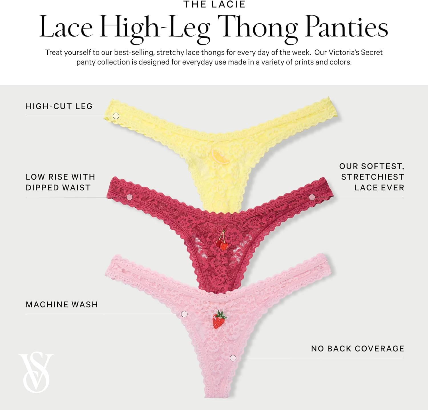 Victoria's Secret Women's Lace Thong Underwear, Panties for Women, Multi Pack