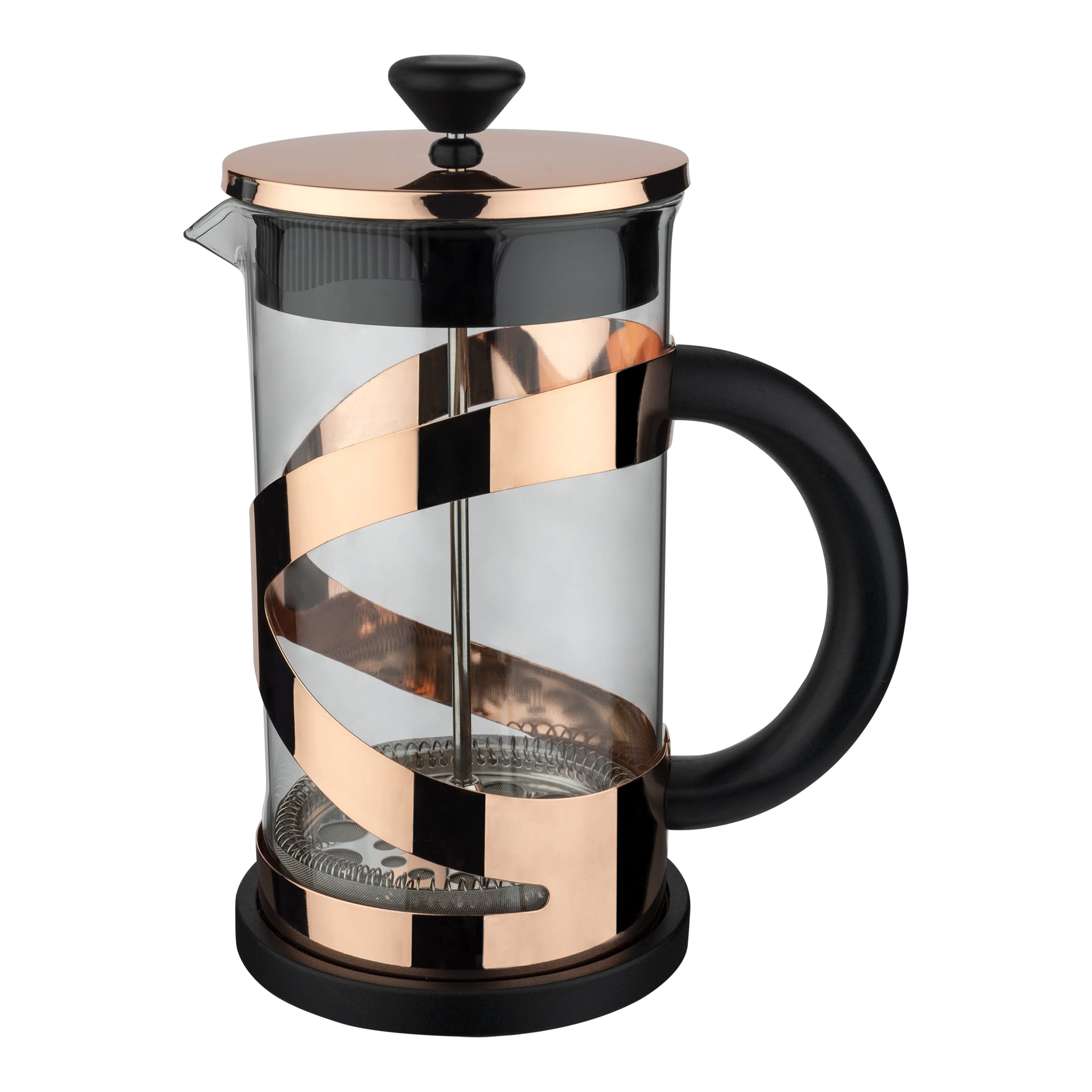 Café OléClassico Copper Cafetière, French Press coffee maker, stainless steel mesh filter, glass body with stylish Copper finish, 600ml (5 espresso cups, 2 mugs)