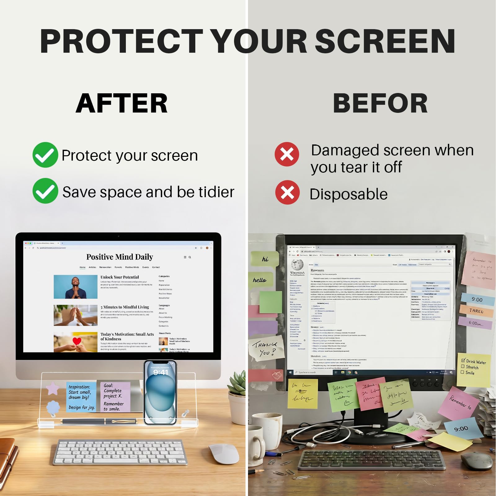 Monitor Memo Board 14"x5", Office Organization with Phone & Pen Stand view 2
