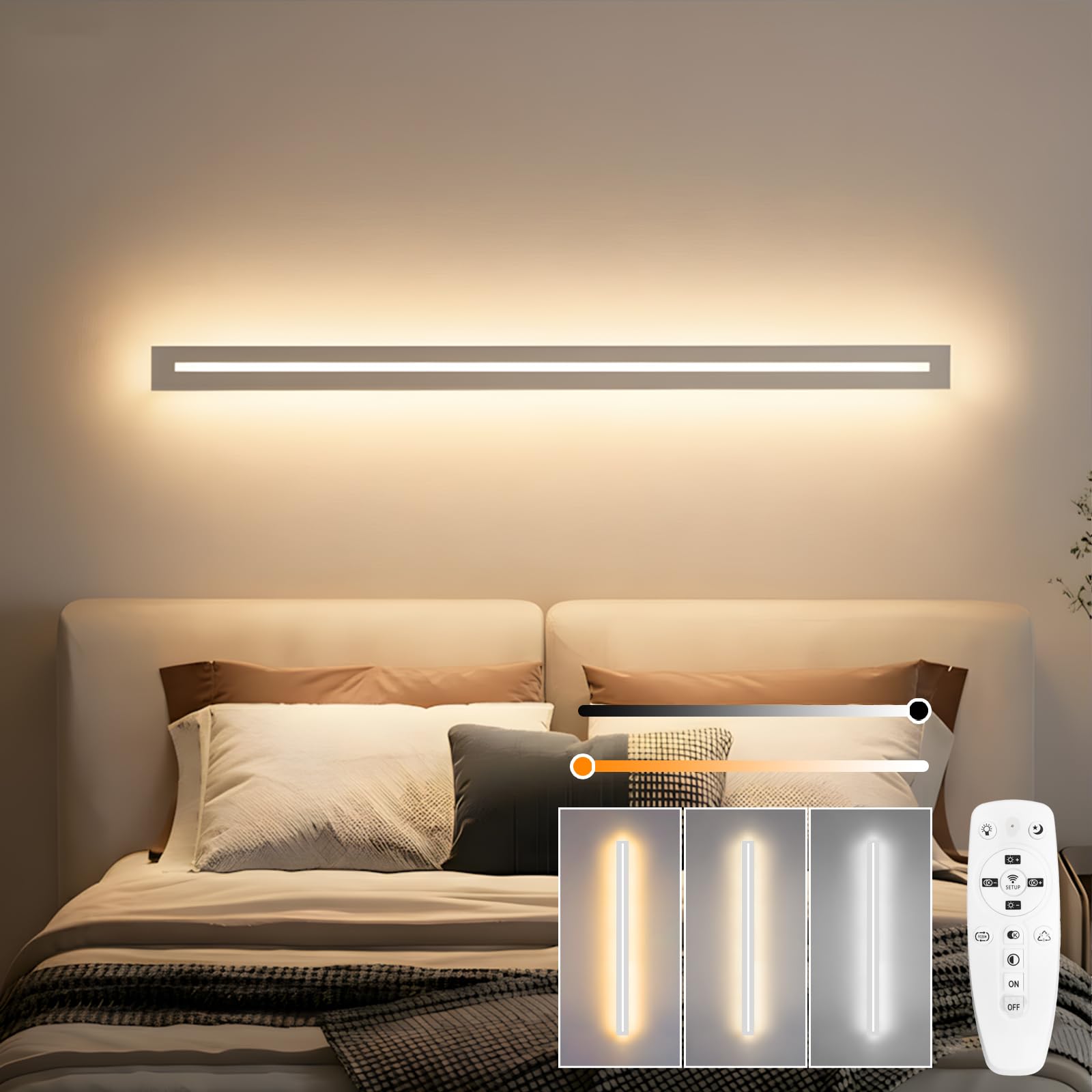 25 W/100 cm Nowoczesne oświetlenie ścienne LED z pilotem | 3 temperatury barwowe (3000K / 4000K / 6000K), ściemniana biała lampa ścienna LED do salonu sypialni