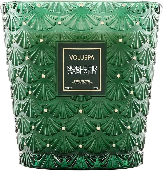 Voluspa Noble Fir Garland, 3 Wick Hearth Candle, 38 oz, 80 Hour Burn Time, Coconut
