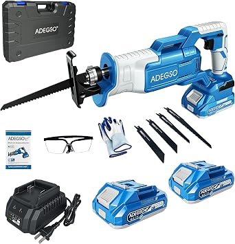Cordless Reciprocating Saw, Brushless 21V Battery Powered Saw with 2 Batteries & Charger, Variable Speed Sawzall, Tool-Free Blade Change for Wood, Metal, Tree Trimming and Demolition