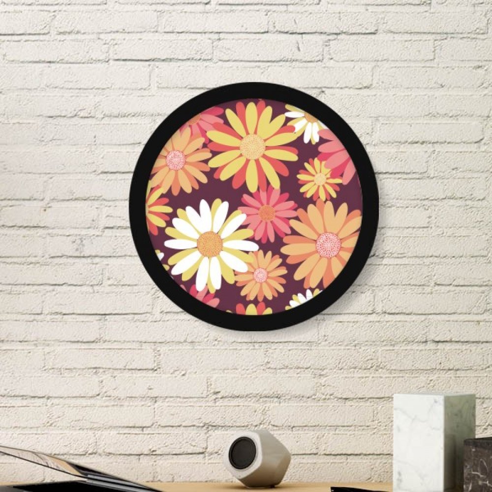 Cadre en bois rond noir et peinture d'art floral aux finitions soignées