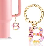 Letter Charm Accessories for Stanley Cup 1 PCS Cute Initial Keychain Handle Charm for Stanley Tumbler for Women Pink Letter B