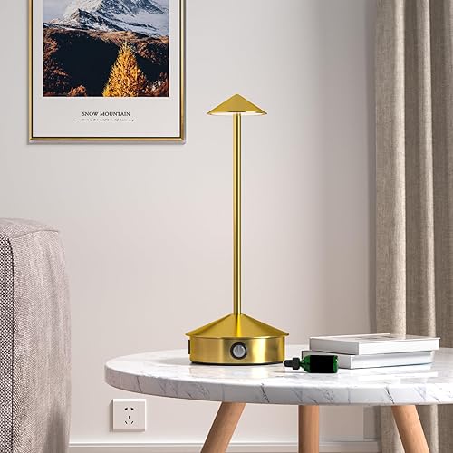 Miniatura 6 de Juego de 2 lámparas de mesa inalámbricas, lámpara de escritorio LED portátil, funciona con batería de 6000 mAh, lámpara recargable de 3 niveles de