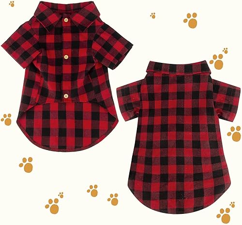 Miniatura 3 de Traje de perro de búfalo a cuadros, ropa casual suave para perros y gatos pequeños a grandes - Rojo, XL - Halloween, Acción de Gracias, disfraz de