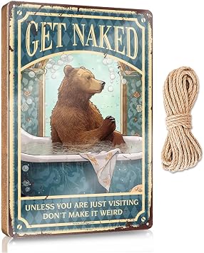 Wood Plaque Hanging Sign Bear Bath Get Naked Unless You Are Just Visiting DonT Make It Weird Wooden Sign Wood Sign Hanging Plaque Patio Decorations Outdoor23X35CM