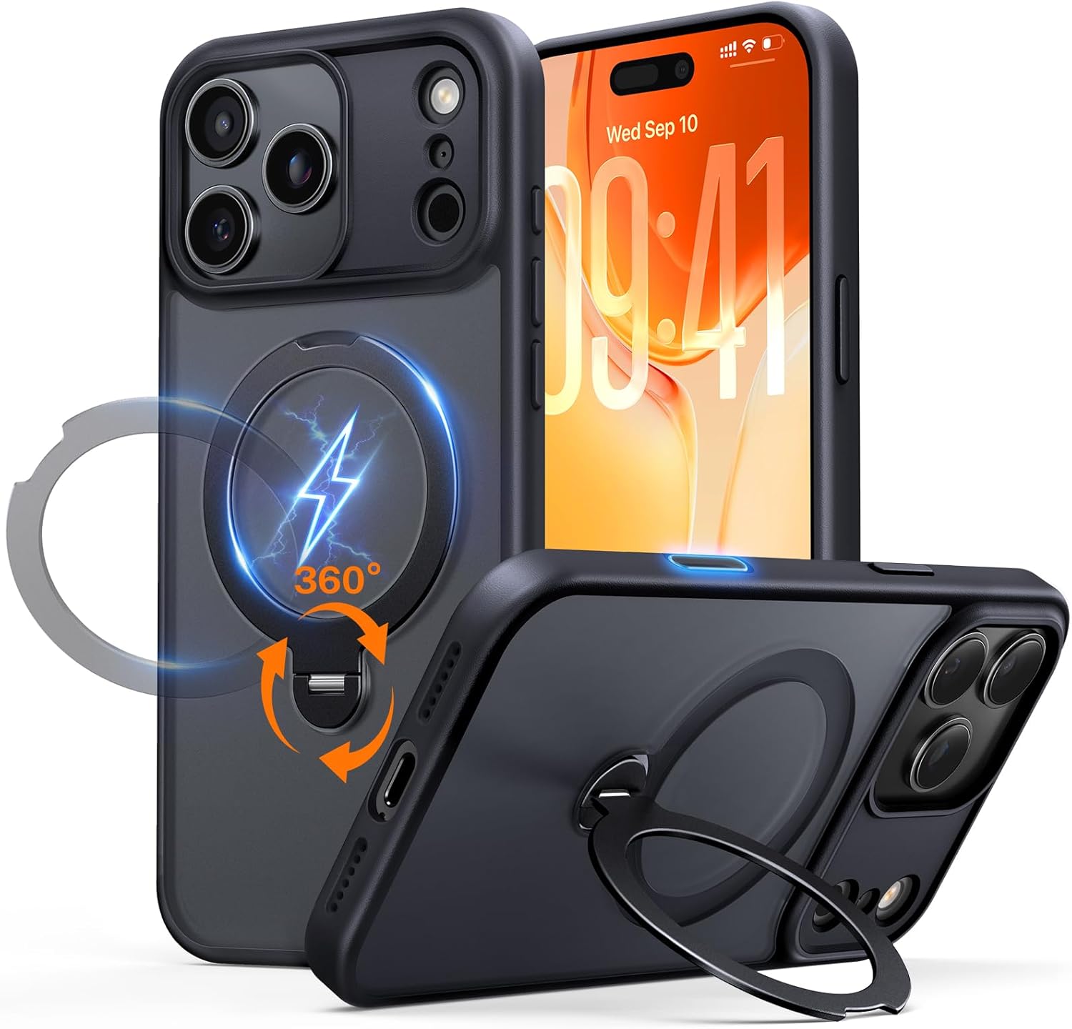 for iphone 17 pro max case: with 360° spin magnetic stand, camera control button, fit for magsafe, military drop protective slim phone cover for 17 promax with ring kickstand, 6.9", black iphone 17 pro max 6.9" black