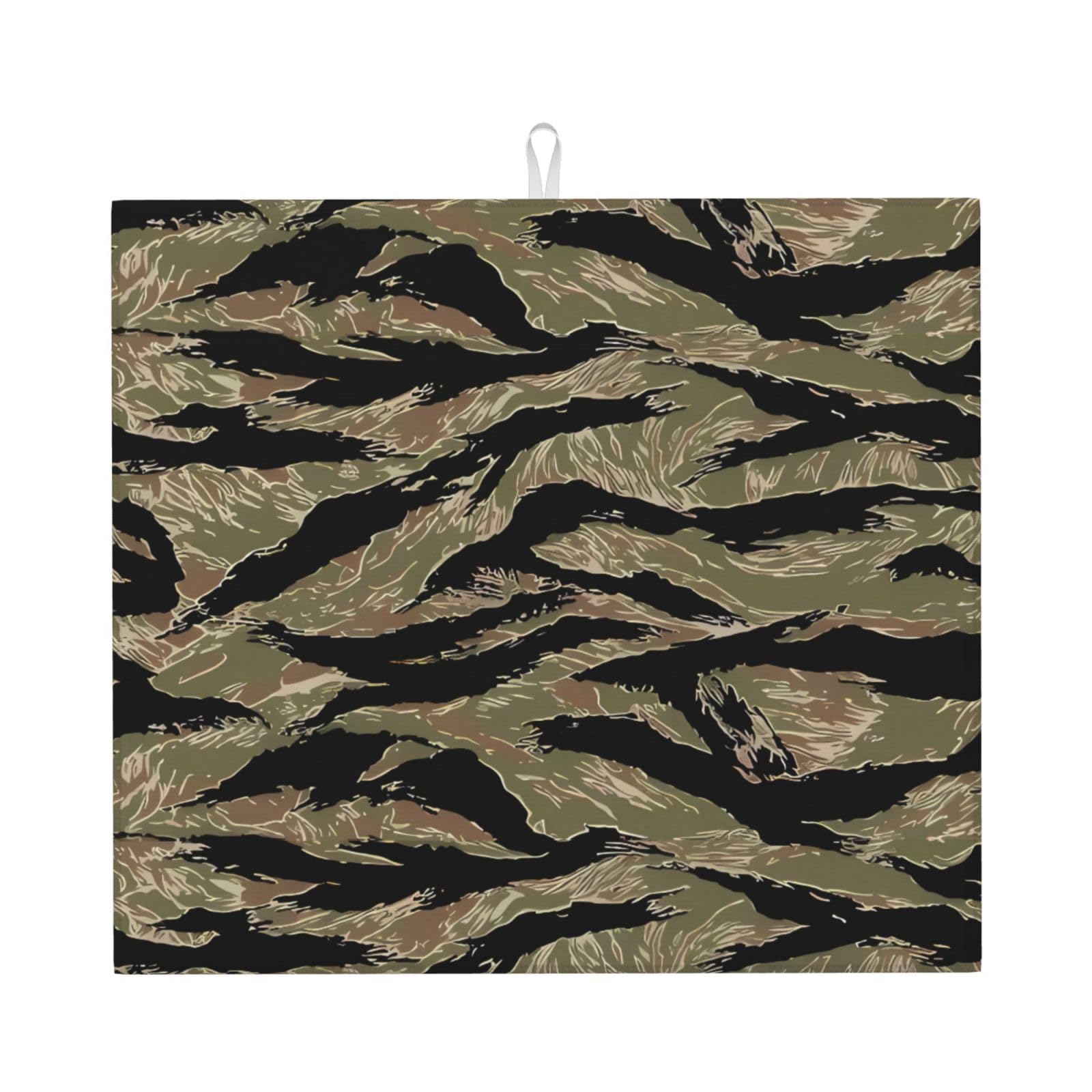 HJFCZH Tiger Stripe Camo Prints Kitchen Drying Mat – Absorbent Microfiber Throw for Dishes, Non-Slip Counter Cover, Quick-Drying Layer with Fade-Resistant Print