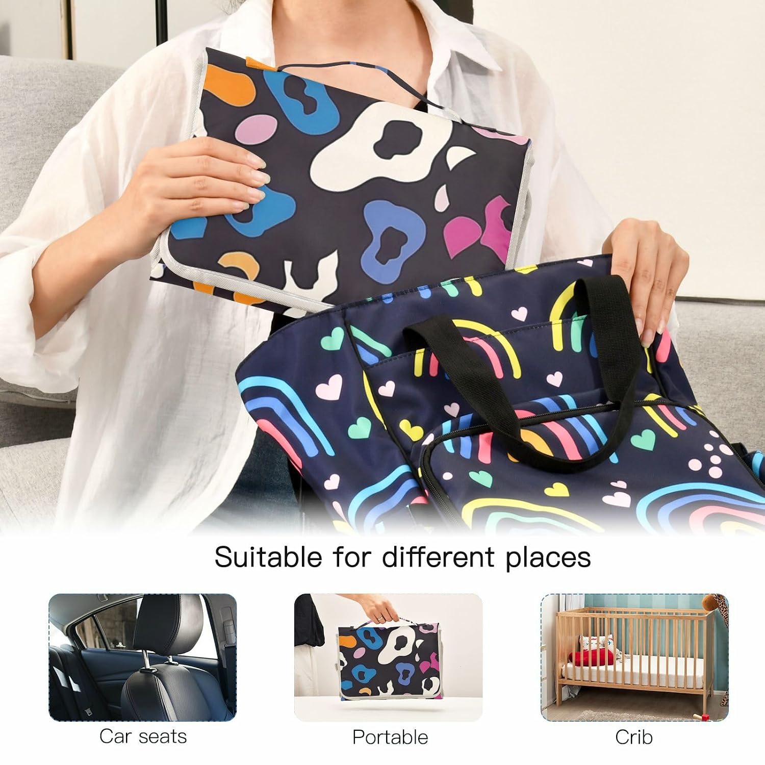Cheetah Colorful Reusable Baby Changing mat with Tissue Pocket Diaper Changing pad Portable Lightweight & Foldable Changing Station cambiador de pa?ales para Bebes