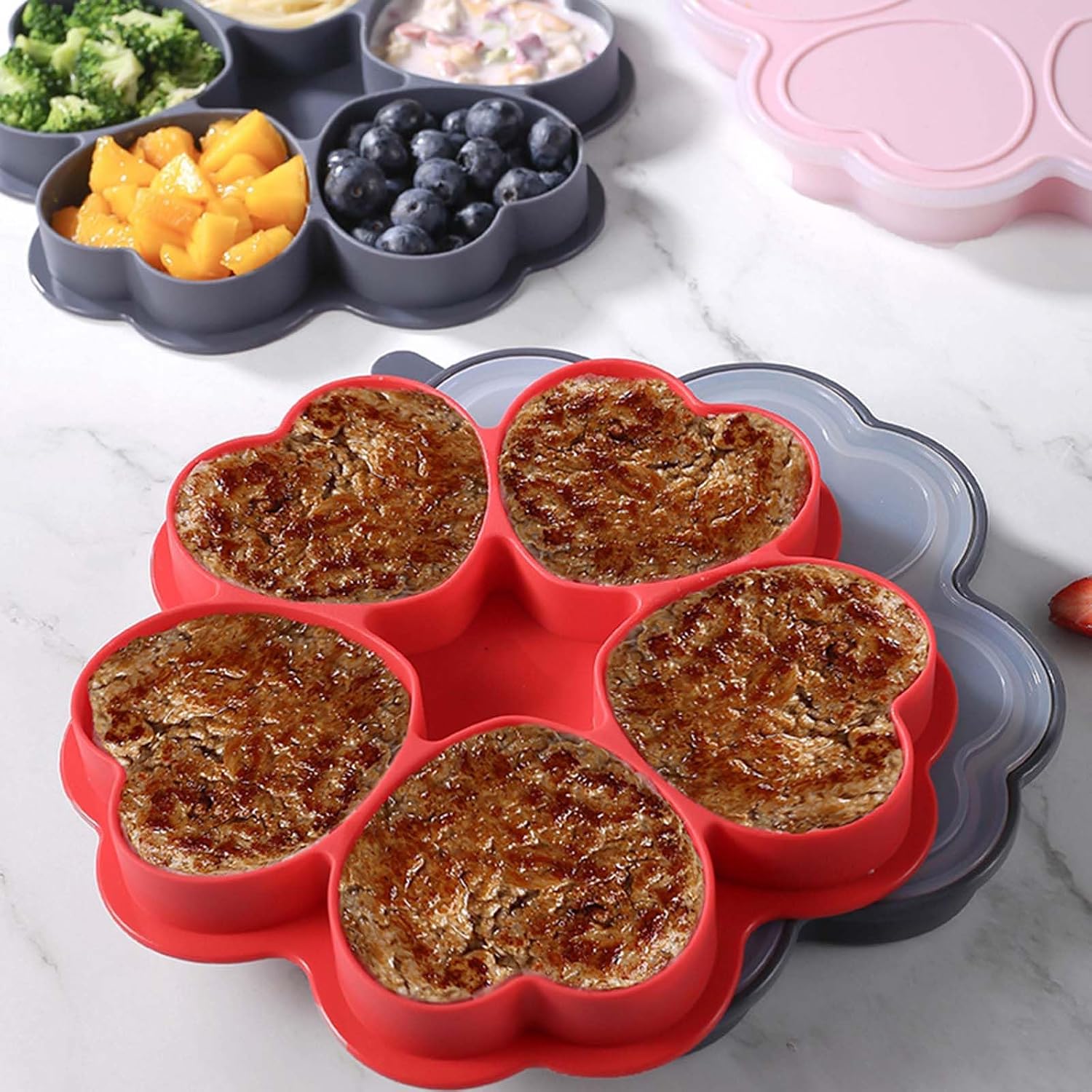 5 Cavities Silicone Hamburger Bun Mold Loaf Pan Baking Pan Non-stick Easy to Release Household Silicone Baking Tools