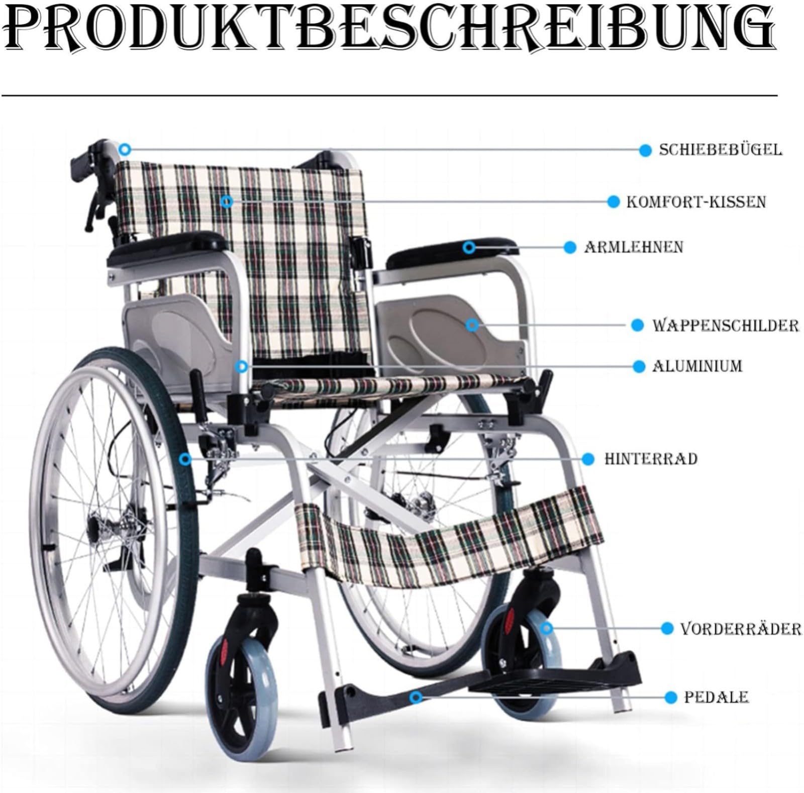 Aluminiowy wózek inwalidzki z oponami pneumatycznymi - składany lekki wózek inwalidzki podróżny do domu i podróży - siedzenie, składane oparcie