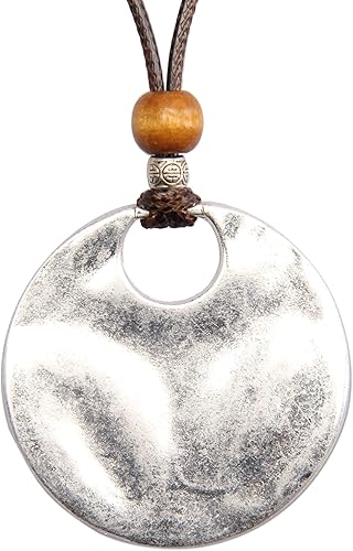 GelConnie Collar de cordón de cuero, cadena multicapa con colgante de madera, joyería vintage, bohemio, suéter largo para mujeres y hombres